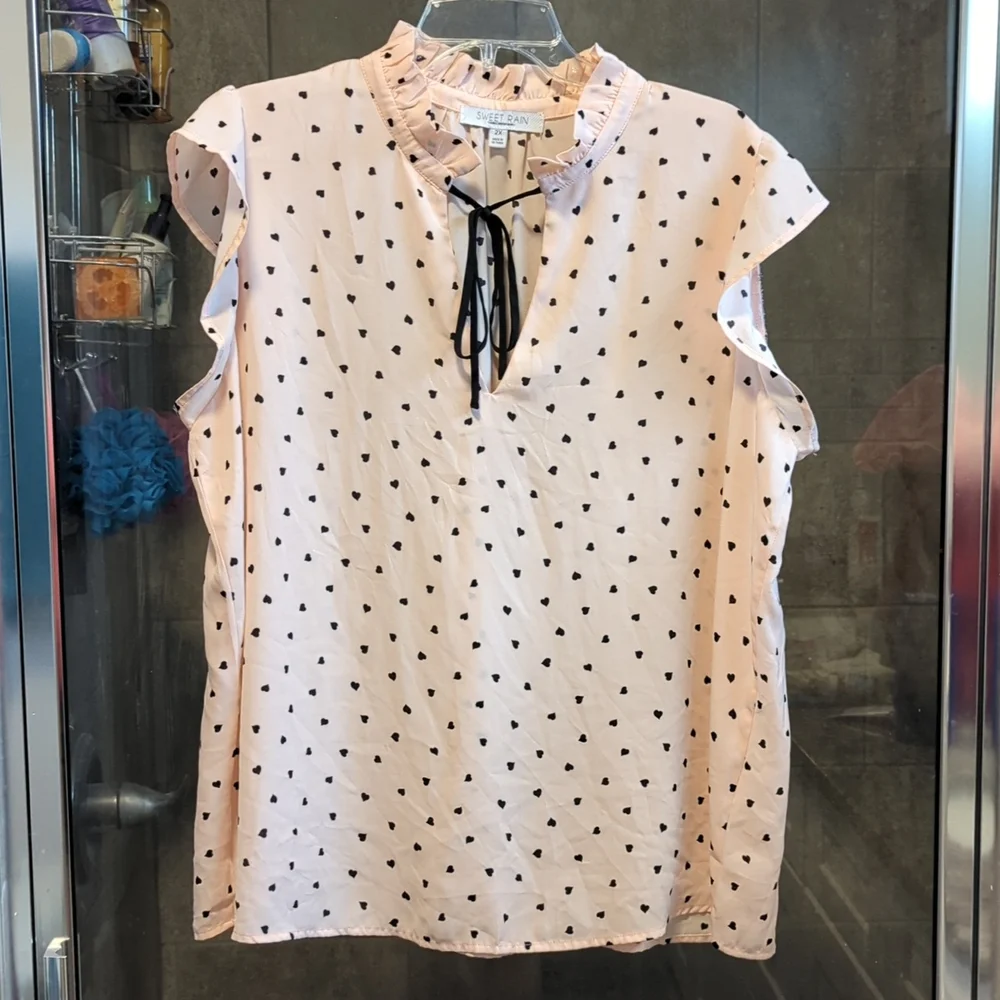 Sweet Rain Flutter Sleeve Tie Neck Top - Picture 2 of 6